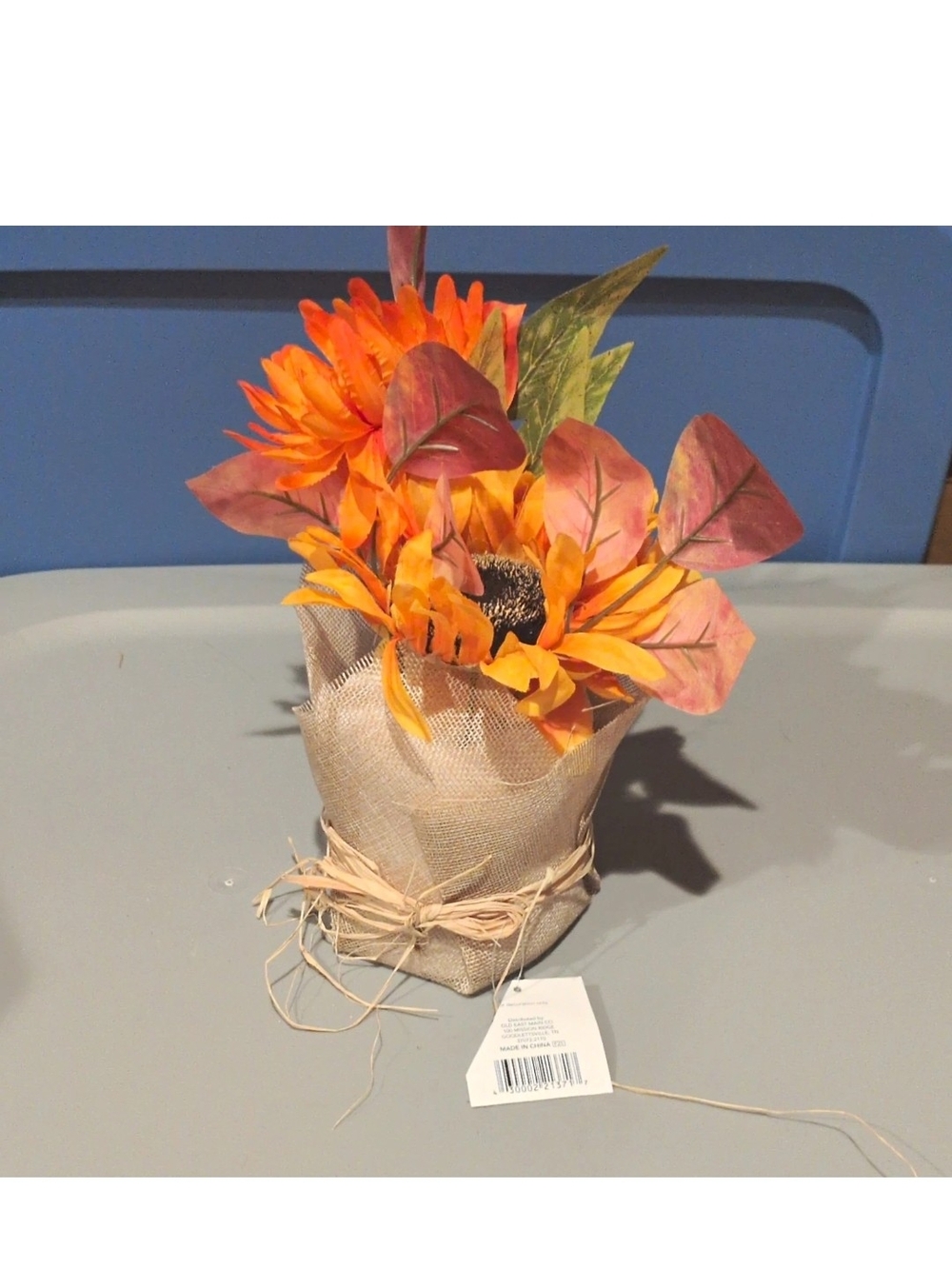 OLd East Main Co. Artificial Sunflower Arrangement Burlap Wrap Fall Table Decor
